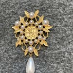 Trendy Water Drop Leaf Branch Pearl Brooch Hollow Baroque Matte Gold Color Woman Photo 2