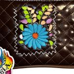 Consuela Quilted Brown Patent w Leather Trim Embroidered Clutch Wristlet NEW Photo 2