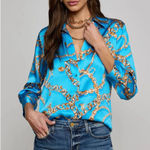 L'Agence  Dani Chain Print Silk Button-Up Shirt - Medium Photo 0