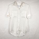 Equipment  White Satin Button Up‎ Pocket Short Sleeve Top Photo 1