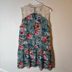 Umgee USA Floral Lace Mock Neck Tiered Mini Dress Medium Green Pink Boho Summer Photo 5