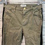 frame denim 26”  Le High Straight Raw Stagger Hem Army Green Tuxedo Stripe Jeans Photo 5