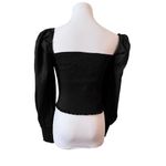 Gianni Bini  $79 Angel‎ Blouse Smocked Black Linen Blend SMALL Baddie Preppy NWT Photo 3