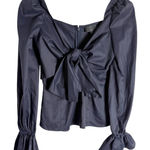 Intermix  Navy Blue Long Bell Sleeve Bow Puff Sleeve Top Size S Photo 0