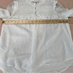 Loft  White Chiffon Polka Dot Smocked Ruffle Trim Long‎ Sleeve Blouse Peasant XS Photo 9