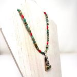 Vintage Navajo sterling silver Kokopelli, inlaid green Jasper, turquoise nklc Photo 7