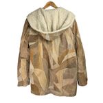 Y2K Leather Patchwork Penny Lane Jacket Coat Sz Large Tan Brown Hooded Photo 1