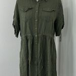 Paper Crane Large Green Short Sleeve Collared Button Down Shirt Dress w/Pockets Photo 8