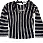 EXPRESS Soft Gauzy Navy/White Pullover Sweater with Long Bell Sleeves Photo 7