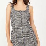 Free People  Maxx Mini Shift Dress Blue Tweed Button Front 70s Boho Photo 0