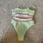 Amazon Light Green Ribbed High Waisted Adjustable Strap Bikini Set XL Photo 3