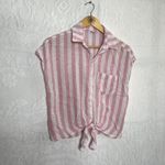 Old Navy  Linen Striped Button Down Tie Top Photo 3