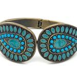 Boho Brass and Turquoise Hinge Bracelet Gold Photo 0