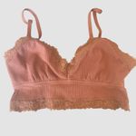 Aerie Dark Pink Ribbed Eyelash Lace Trim Longline Unlined Bralette Small Photo 2