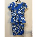Alexia Admor Willow Dress Blu Florals Size Large Peplum Tailored Colorful Photo 3