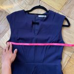 Halston Heritage V-Neck Fit Flare Ponte Knit Mini Dress, Sz 2 Navy EUC Photo 5