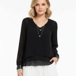 Sam Edelman  Black Faux Leather Long Sleeve Blouse Top S Photo 0