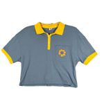 Urban Outfitters  Shirt Women Large Blue Yellow Crochet Flower Crop Casual Hippie Photo 0