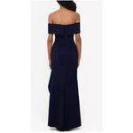 XScape Dress SZ 10 Ruffle Off The Shoulder Gown Evening Wedding Formal Navy NWT Photo 1
