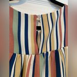 Monteau  Los Angeles Size XL Cold Shoulder Navy Cream Sage Striped Ruffle Top Photo 7