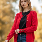 EXPRESS NWOT True Red Super Soft Gold Button Cardigan XL Button Cuff Stretch Photo 0