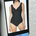 DKNY NEW black ruffle plunge neck tankini swim top women’s size large Photo 4