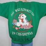 Vintage 80s All Wrapped Up In Christmas Green Sweatshirt Size L Photo 1