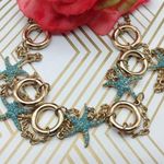 Charming Charlie MINT Condition Beachy Chain Gold Tone Blue Sea Star Stations Photo 0