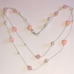 Elegant Silver Tone Pink Heart Faux Pearl Boho Necklace Photo 0