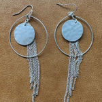 Silver‎ Tone Hoop Earrings with Chain Tassels Dangle Drop Statement Silver Photo 0