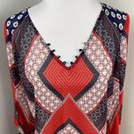 Fig & Flower Red White Blue Flare Sleeve Sheer Tunic Top Medium Photo 1
