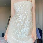 ZARA NWT  Blogger Fave Ivory Sequin Flower Appliqué Mesh Mini Dress Size Small Photo 6