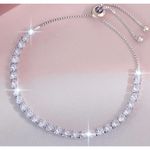 Boutique NEW White Gold‎ Plated S925 Simulated Diamond Slide Tennis Bracelet, Adjustable Photo 3