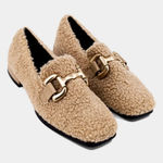 ShuShop Beige Textured Loafers with Gold Accent Tan Size 8 Photo 0