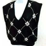 Loubella Vintage 80's Knit Vest Women Size L Diamonds pattern Black White Size L Photo 2