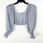 Urban Outfitters  Cynthia Blue Ribbed Sheer Balloon Sleeves Crop Top Size XS Photo 1