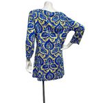 J. McLaughlin  Women's Large Blue Gold Tunic Dress Floral Boat Neck Stretch Boho Photo 4