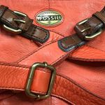 Fossil  Explorer Crossbody‎ Bag Orange Pebbled Leather Zip Top Purse Pockets FLAW Photo 4