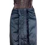 Bebe Y2K 2b Black Satin Ruffle Bustle Back Slit Straight Mini Pencil Skirt Small Business Casual Sexy Cocktail Photo 1