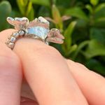 Silver & Purple Elastic Band Flower Ring w/ Faux Pearls & Diamond Gems Photo 2