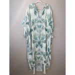 Vacances Beach Swim Coverup Palm Leaf 100% Silk Cream Caftan kimono resortwear Blue Size undefined Photo 5