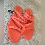 Olivia Miller Women's 9 Studded Jelly Slide Sandals Neon Coral Crossover Shoe Photo 4