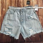 Forever 21 Women High Rise Relaxed Fit Distressed Light Blue Mom Shorts Size 29” Photo 3