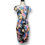 Betsey Johnson 6 Black Floral Scuba Pencil Dress Short Sleeve Feminine Festival Photo 1