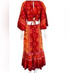 Farm Rio  100% Cotton Vibrant Red and Orange Long Sleeve Dress Size Medium Photo 3