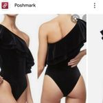 Good American  women’s large navy blue ruffle one shoulder bodysuit‎ Photo 9