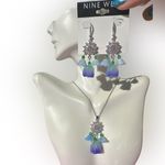 Nine West 2pc set necklace + earring blue gradient Morning Glory crystal paved Photo 0