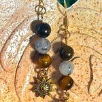 Handmade  Bronzite + Chrysoprase + Tigers Eye Sun Charm Earrings Photo 0