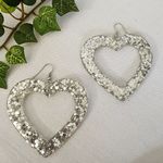 Clear Resin Heart Hoop Earrings with Silver Metallic Stars Photo 0