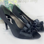 Nina  Satin Ruffle Peep Toe Heels Black 8.5 Photo 0